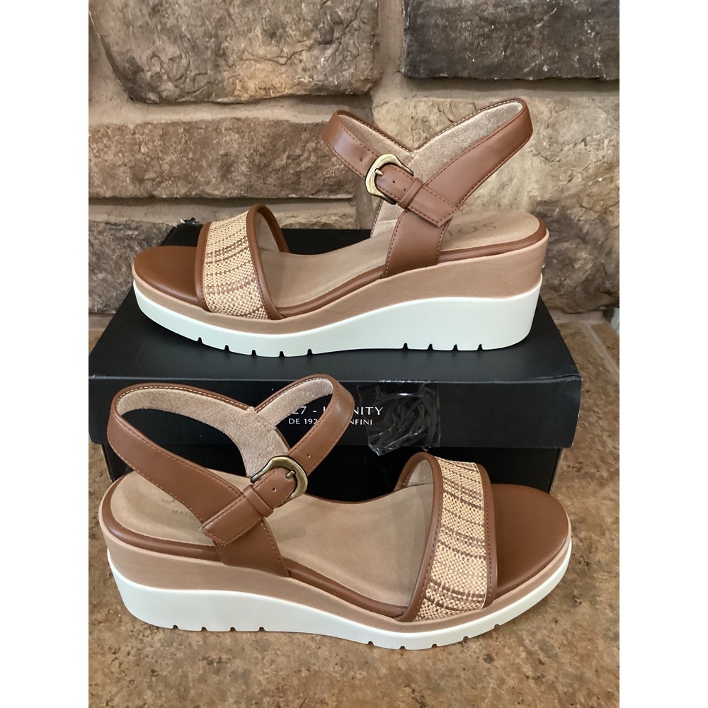 Naturalizer Graciela Wedge Sandals Brown Raffia Platform‎ Womens Size 10 New